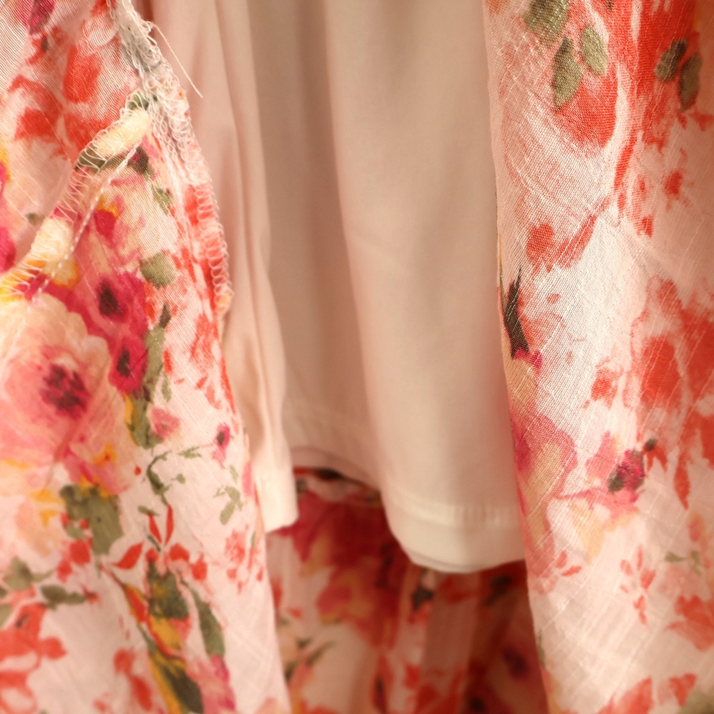 Blu Pepper Floral Smocked Maxi Dress Pink Orange Tiered Ruffle Cap Sleeve Large - Picture 6 of 9